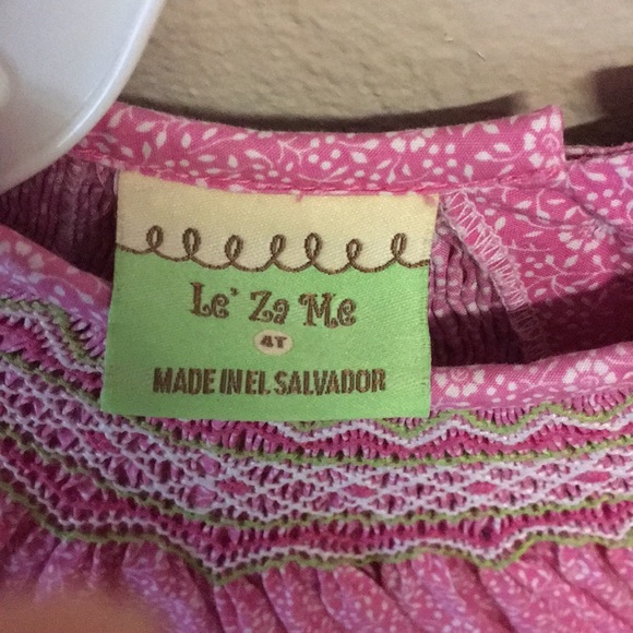 Pink Smocked Smocking Le’Za Me Floral Dress 4T - Picture 3 of 4